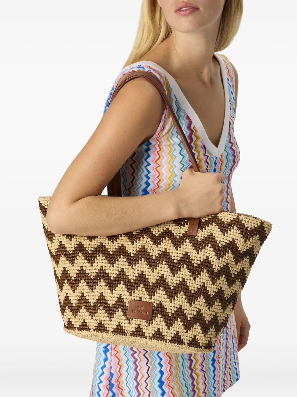Missoni zig-zag straw tote bag Beige