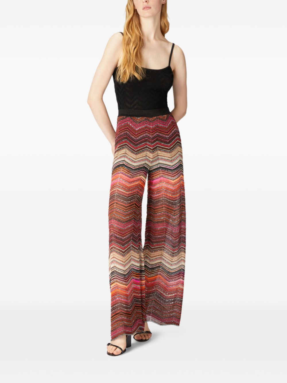 Missoni zigzag-pattern lamé palazzo pants - Rood