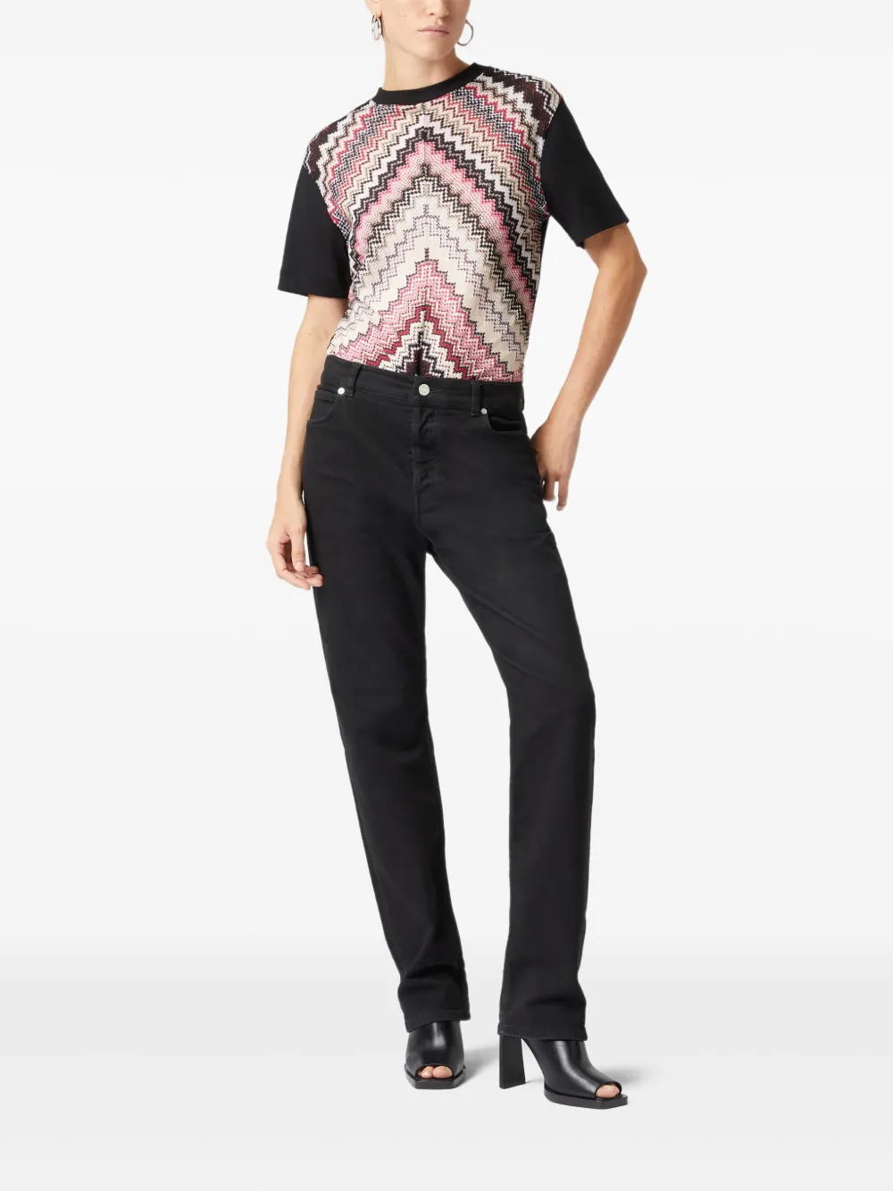 Missoni T-shirt met chevron streep - Zwart