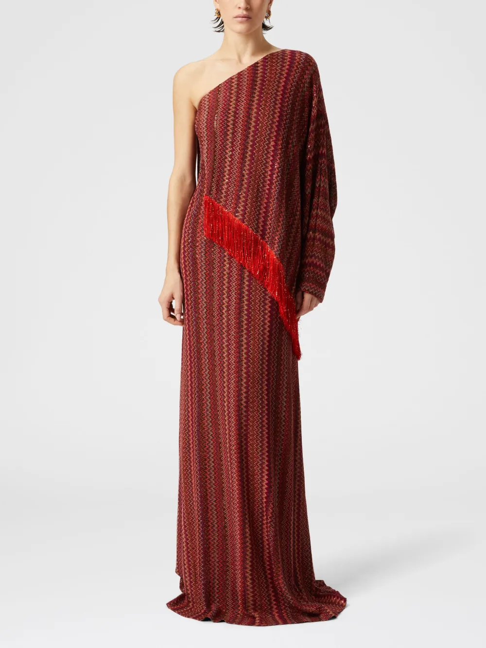 Missoni zigzag one-shoulder dress - Rood