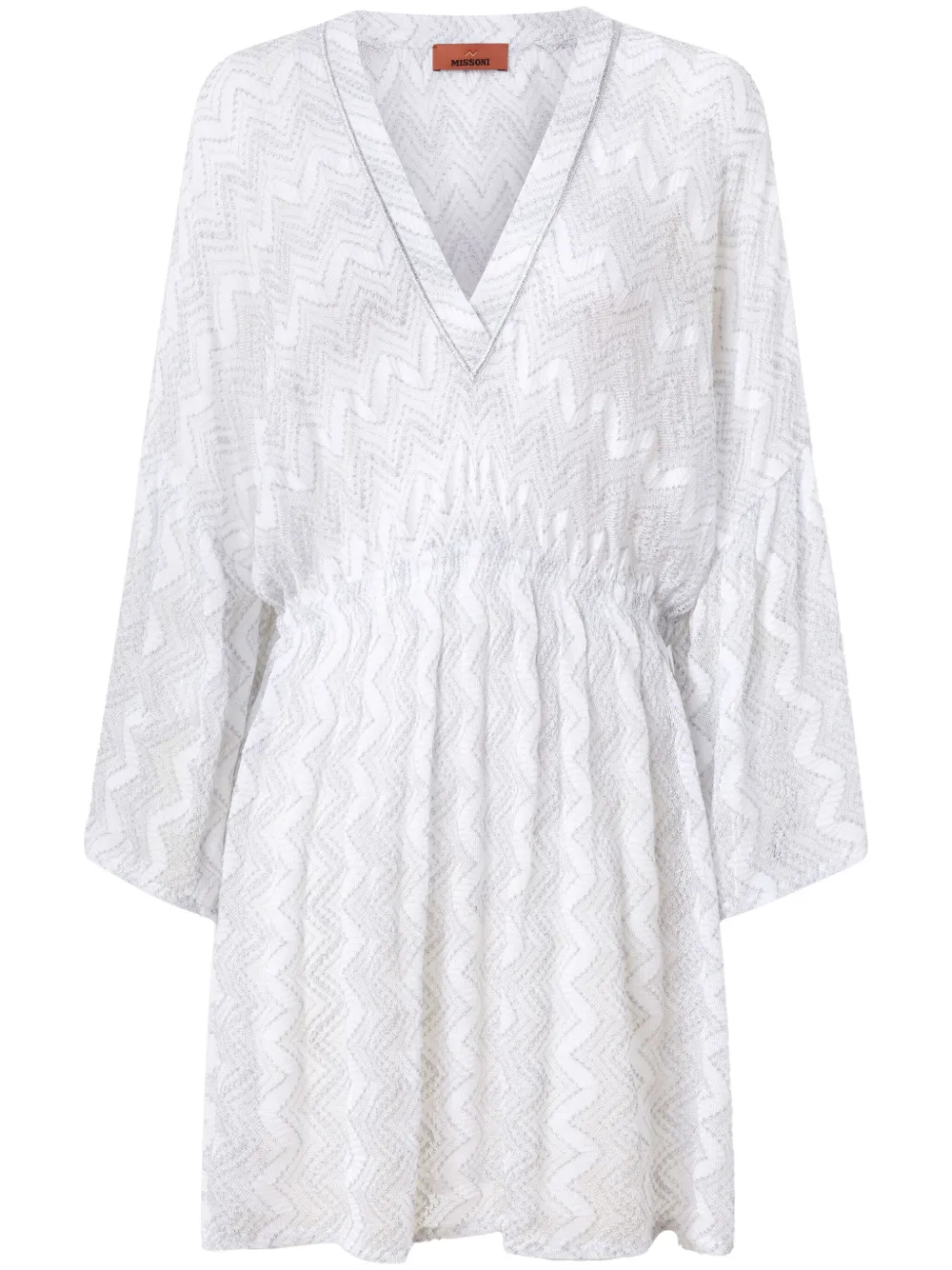 Missoni Viscose Zig Zag Lamé Cover-up Dress With Wide Sleeves In White