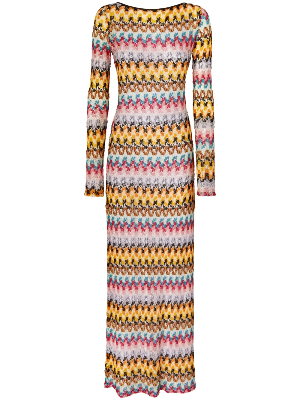 Missoni Multicolor Long Dress With All-over Zig Zag Motif In Fabric Woman In Yellow