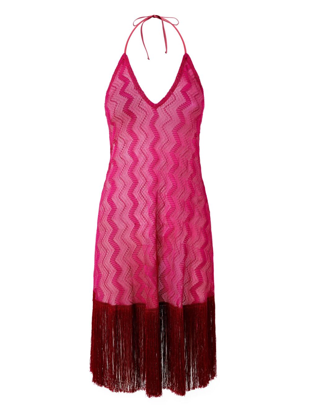 Missoni Midi-jurk met zigzag patroon en franje Roze