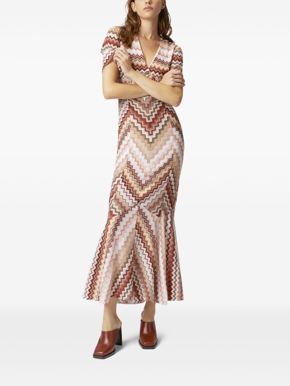 Missoni serrated zigzag-pattern maxi dress - Bruin