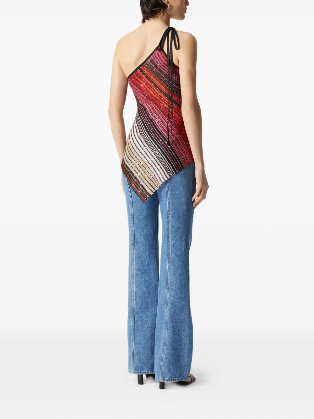 Shop Missoni Striped One-shoulder Top In Black