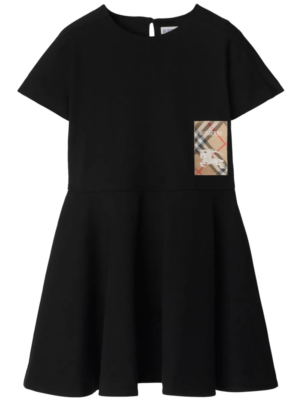 Burberry Check Label Cotton Dress In Black