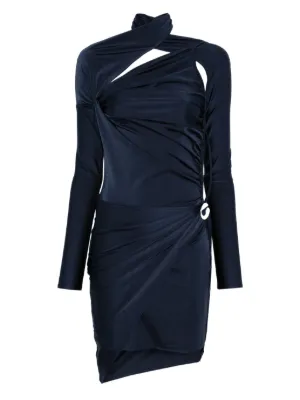 versace asymmetric neck logo mini dress Versace Logo Sleeveless Mini Dress Black