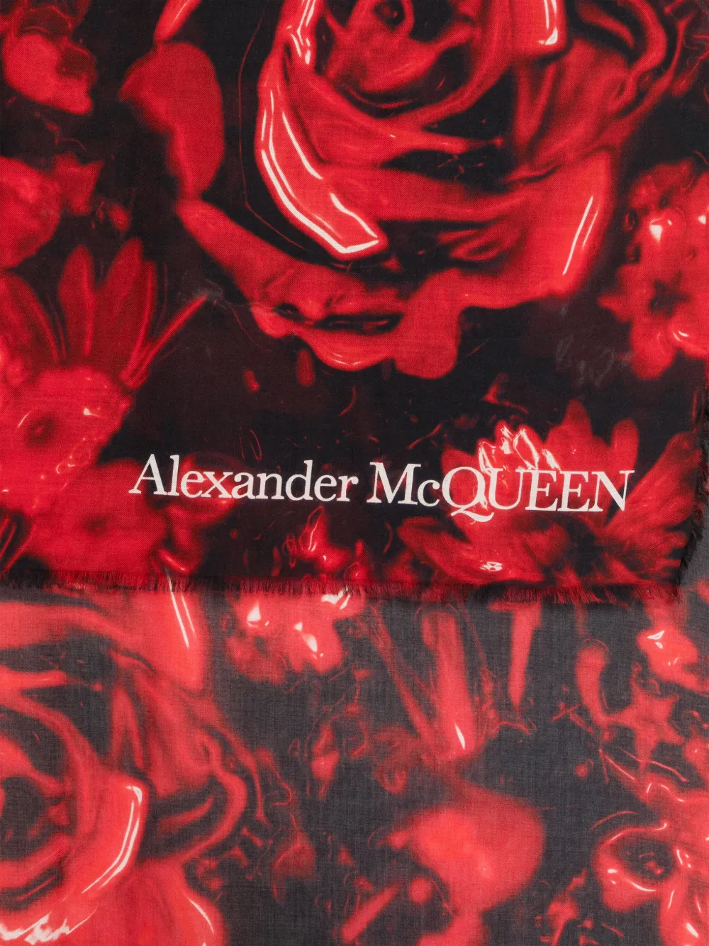 Alexander McQueen Sjaal met roosprint - Zwart