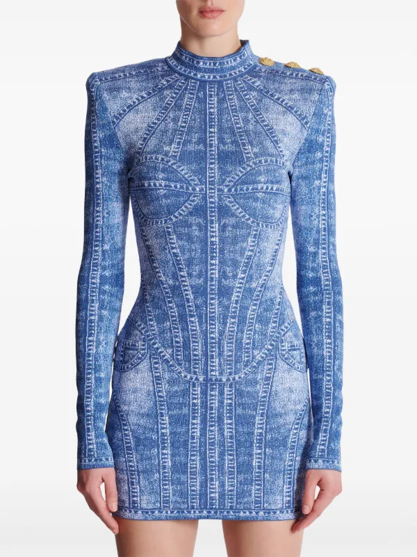 knee length dresses for ladies Marlina Strapless Jacquard Mini Dress Blue main image 1