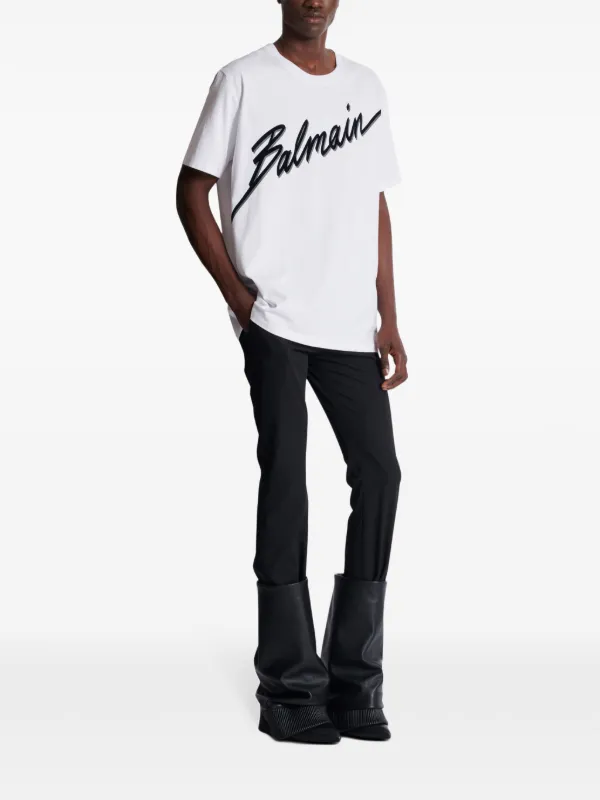 Balmain T-shirt With Flocked Balmain Letter Logo | White | FARFETCH