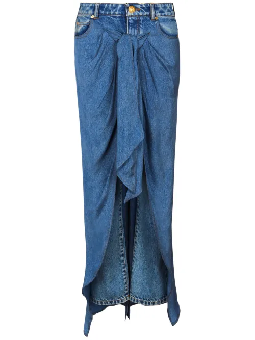 Jupe en jean à design drapé - Balmain - Modalova