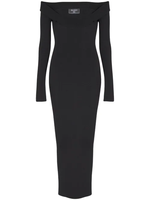 Robe en maille nervurée à coupe longue - Balmain - Modalova