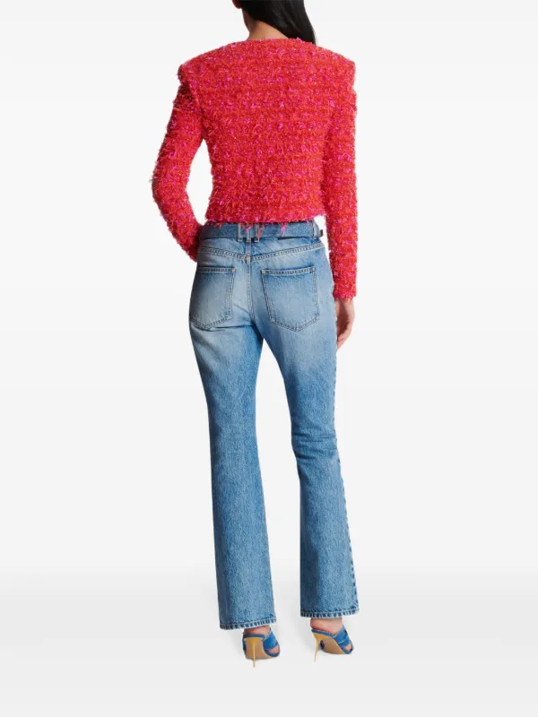 ざ*ー様 BALMAIN バルマン ツイード ジャケット レッド Balmain クロップド ツイードジャケット | レッド | FARFETCH JP