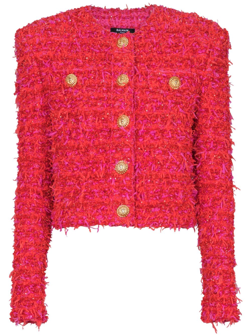 Balmain cropped tweed jacket - Red