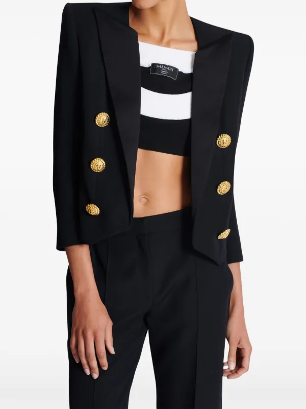 【送料&関税込】Balmain Grain De Poudre Double-breasted Jack Balmain Grain De Poudre Blazer | Black | FARFETCH