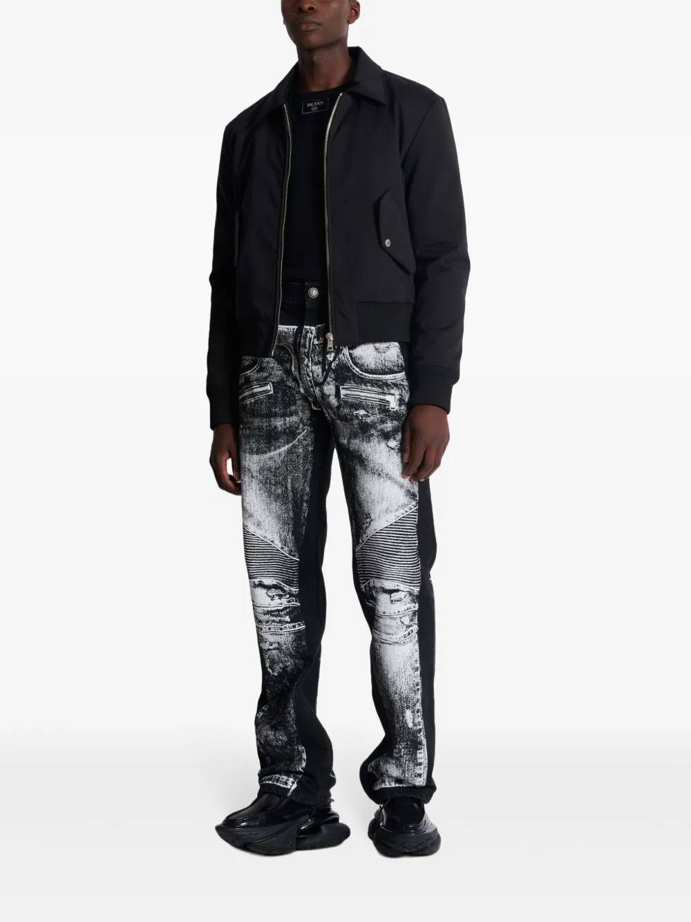 Balmain Bomberjack met geborduurd logo - Zwart