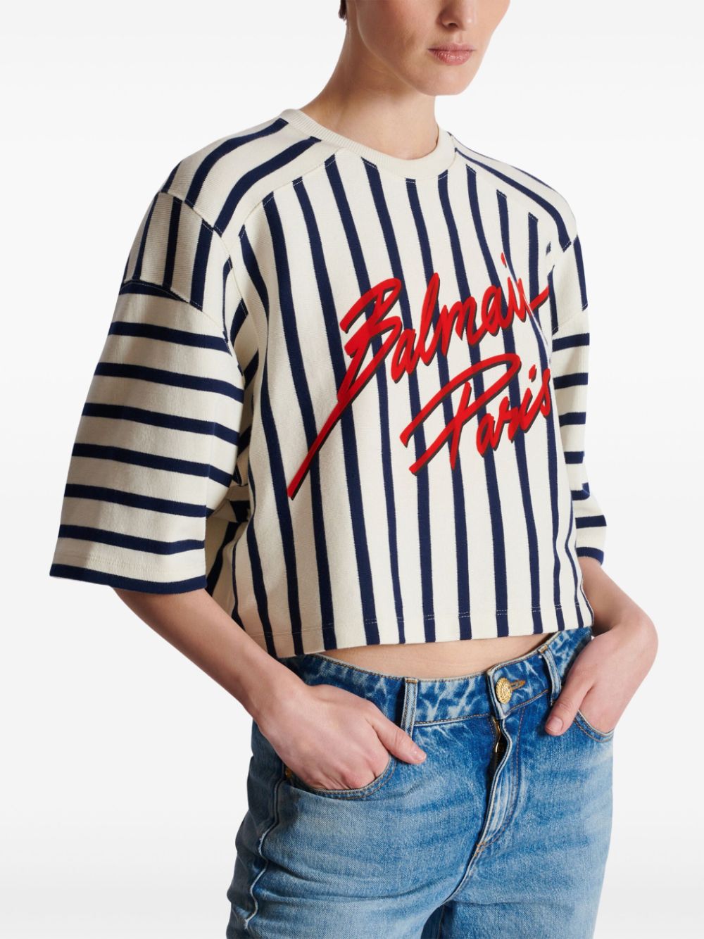 Affordable Balmain striped baseball T-shirt Women