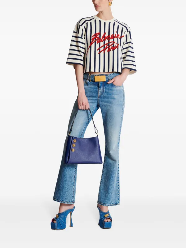 【関税&送料込】Balmain Striped Baseball T-Shirt Balmain Striped Baseball T-shirt | White | FARFETCH
