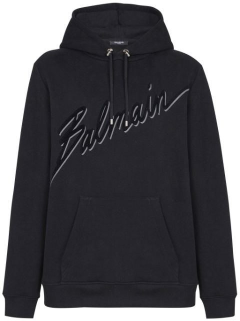 Balmain flocked-logo hoodie Men