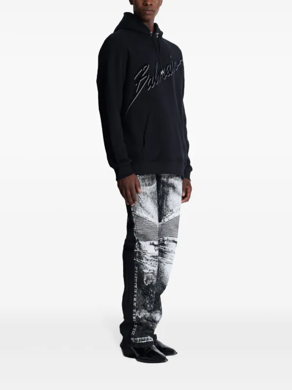 パーカー・フーディ Balmain Flocked Logo Sweatshirt With llic Accents Balmain flocked-logo Hoodie | Black | FARFETCH