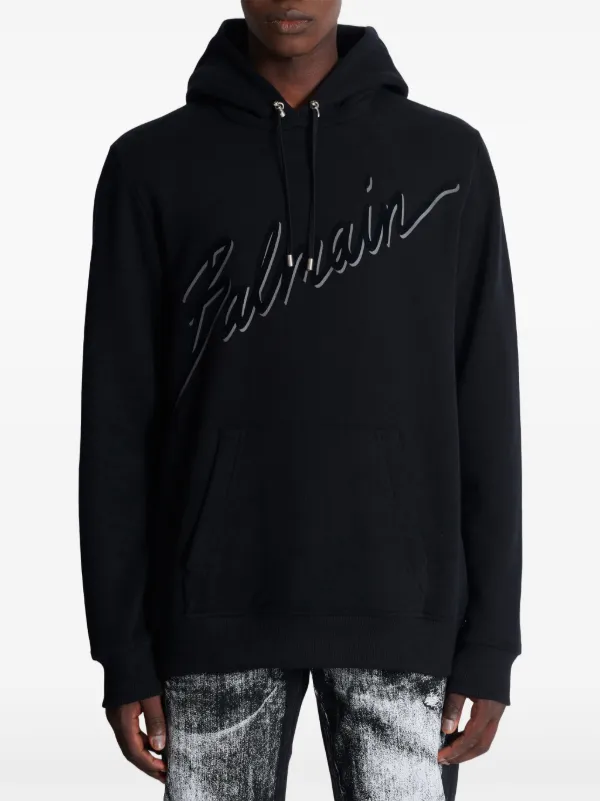 パーカー・フーディ Balmain Flocked Logo Sweatshirt With llic Accents Balmain flocked-logo Hoodie | Black | FARFETCH