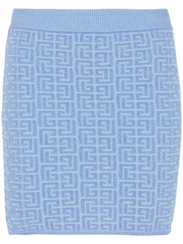 Balmain Labyrinth-jacquard Skirt in Blue
