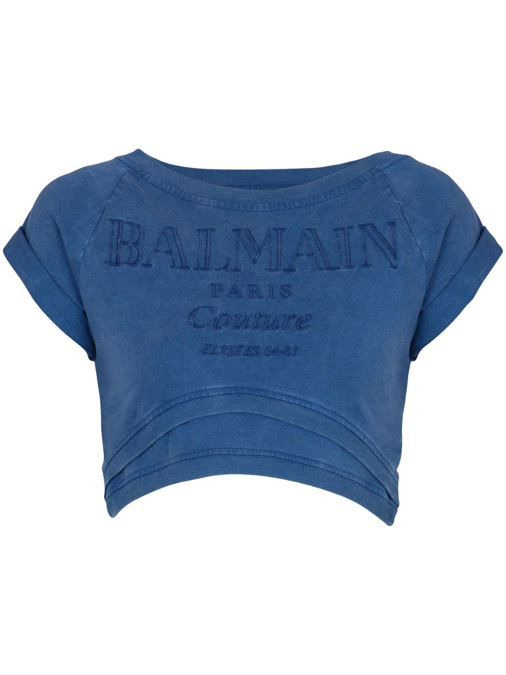 Balmain embroidered cropped T-shirt - Blue