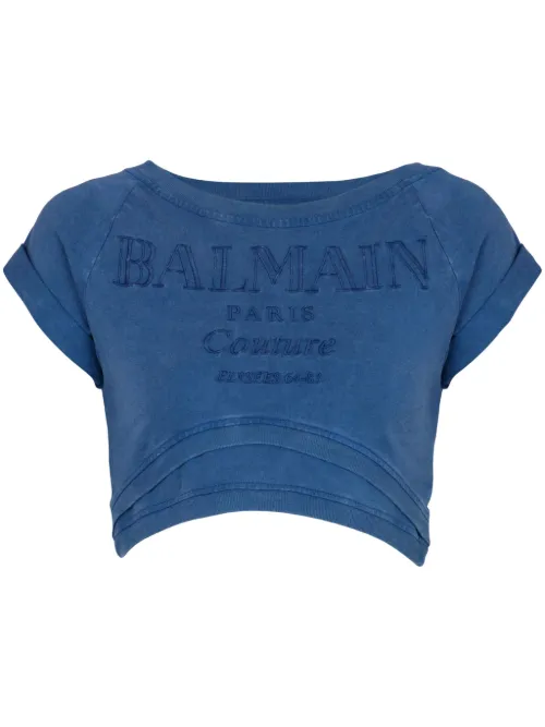 T-shirt crop à broderies - Balmain - Modalova