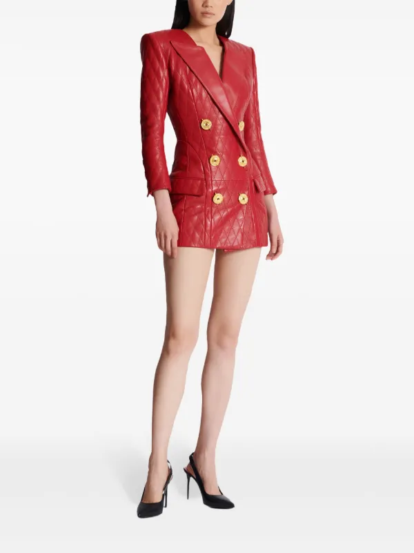 balmain dress red Draped flowing jersey asymmetric drape with pleats Narrow round neckline Sleeveless Closure at the shoulder Balmain Button-Shoulder Batwing-Sleeve Mini Sweater