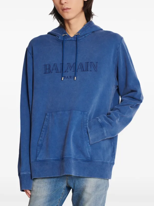 Balmain embroidered-logo Hoodie Blue FARFETCH IN