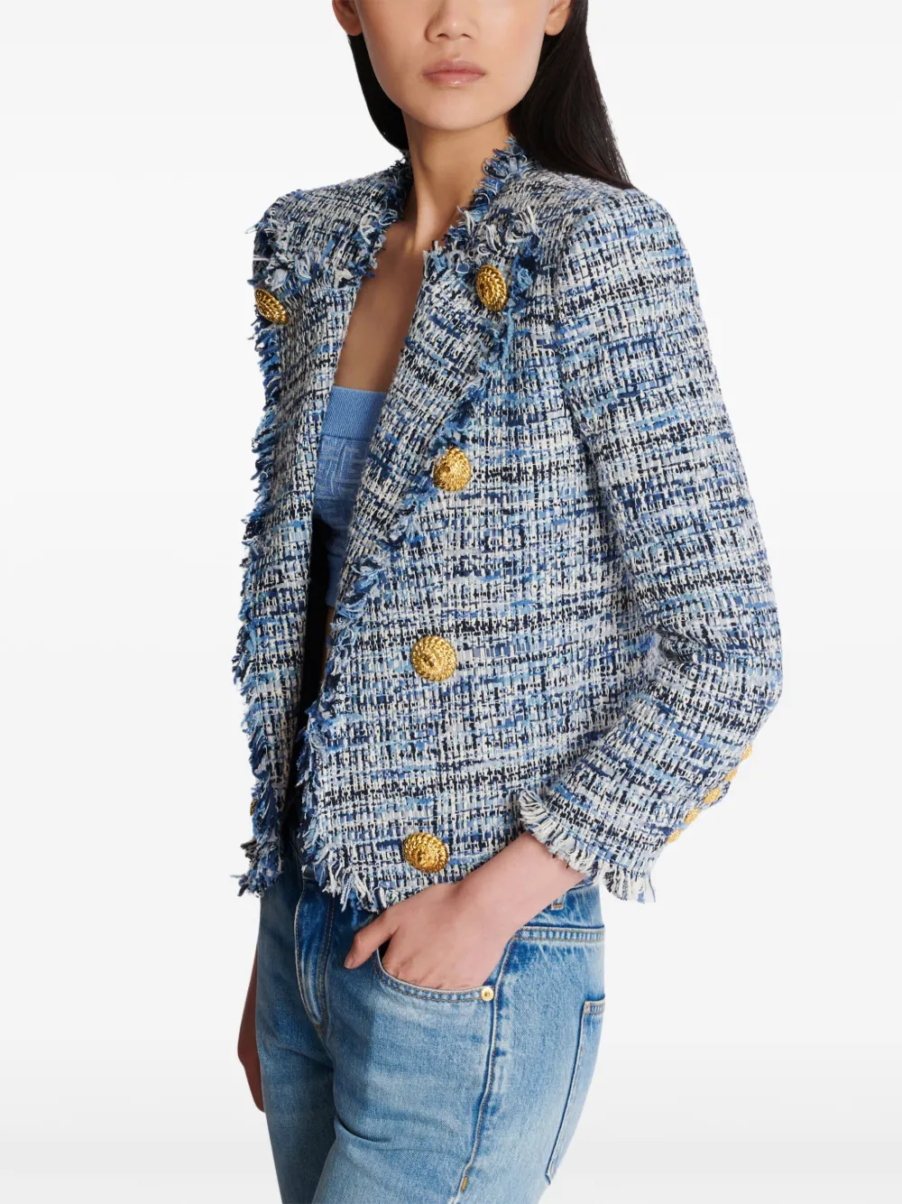 【関税込み】Balmain ブラック Edge-To-Edge ツイードジャケット Balmain Edge-To-Edge ジャケット | ブラック | FARFETCH JP