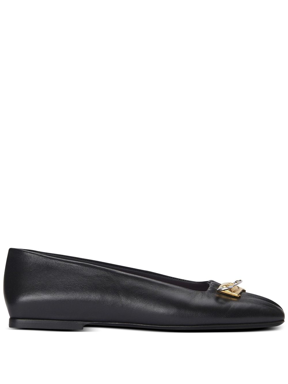 Balmain safety pin detail leather ballerinas Black