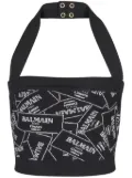 Balmain label-motif halterneck top - Black