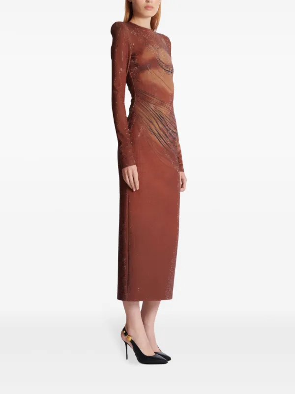 Balmain rhinestone-embellished Printed Maxi Dress | Brown