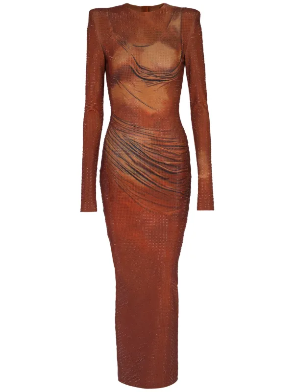 Balmain rhinestone-embellished Printed Maxi Dress | Brown | FARFETCH
