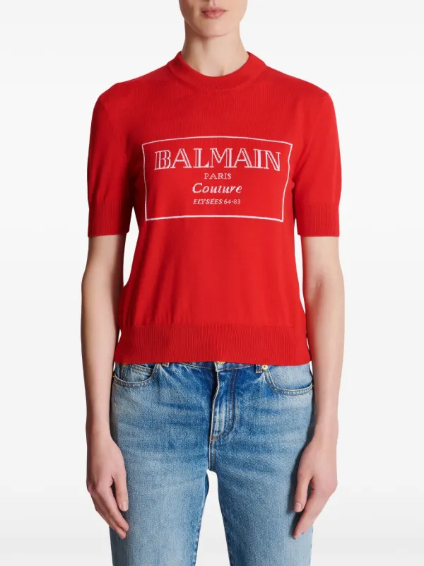【関税込み】Balmain レッド ロゴプリント Tシャツ Balmain ロゴ Tシャツ | レッド | FARFETCH JP