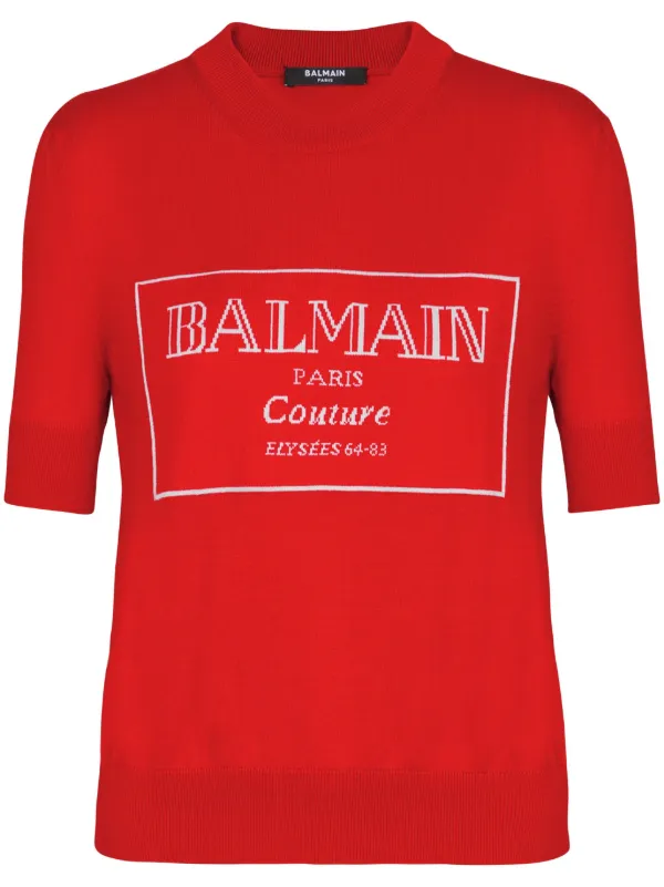 【関税込み】Balmain レッド ロゴプリント Tシャツ Balmain ロゴ Tシャツ | レッド | FARFETCH JP
