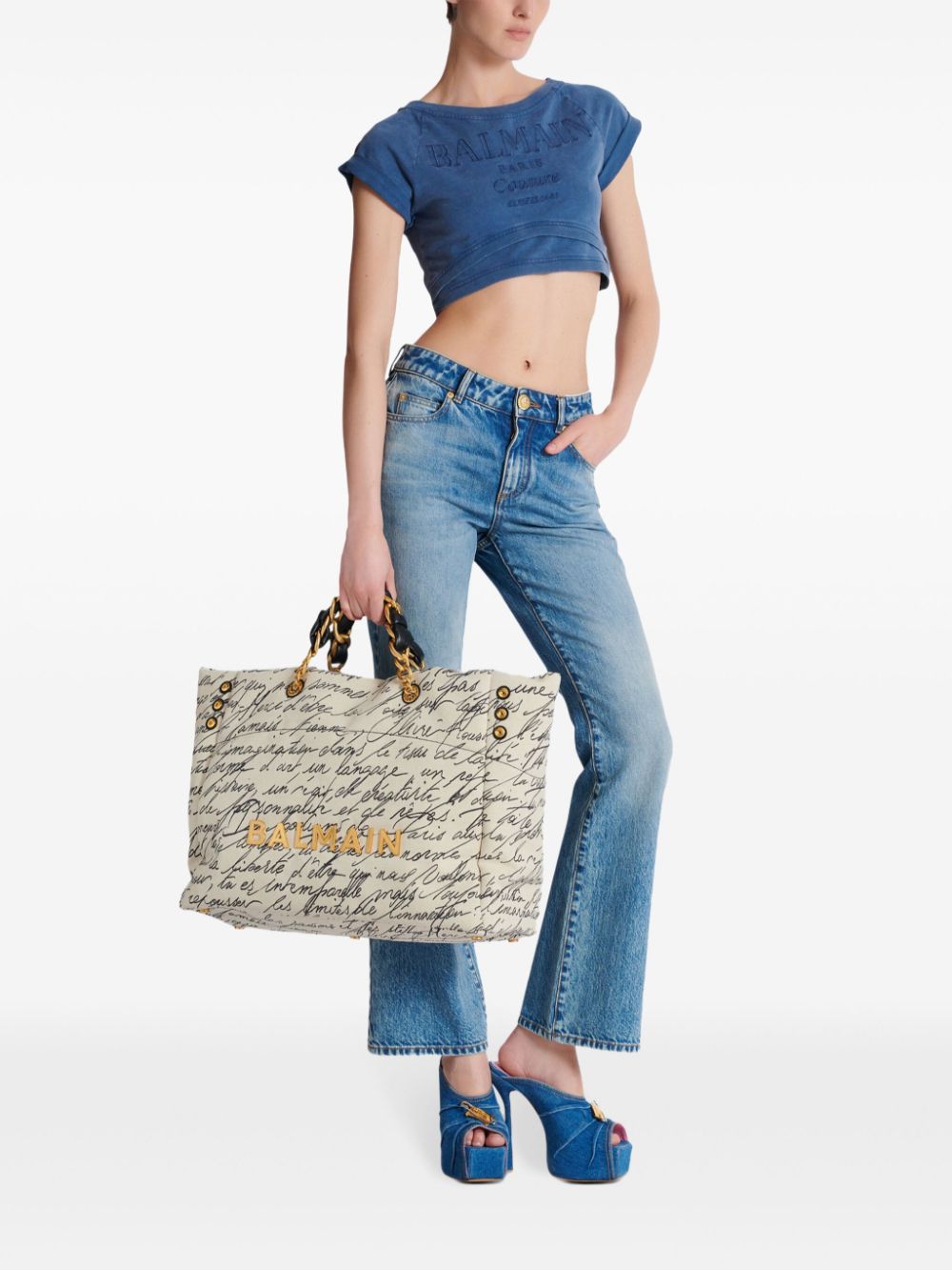 Balmain 1945 Soft denim shopper - Beige