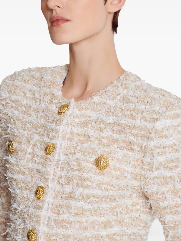 Balmain Cropped Tweed Jacket Neutrals FARFETCH IN