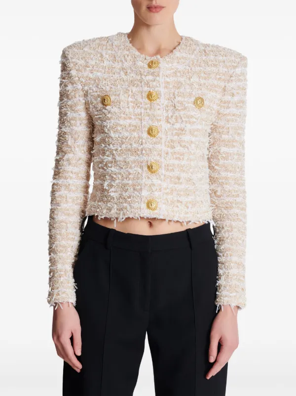 Balmain Cropped Tweed Jacket | Neutrals | FARFETCH