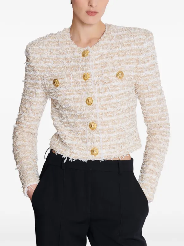Balmain Cropped Tweed Jacket | Neutrals | FARFETCH