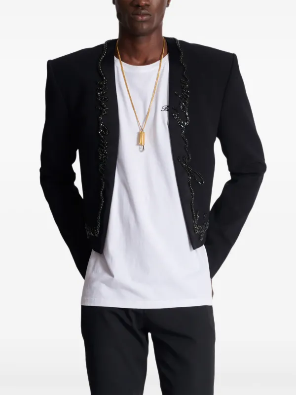 ジャケット Balmain Black Crepe Blazer Balmain Cropped Crepe Blazer | Black | FARFETCH ID