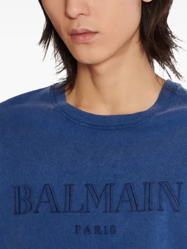 【BALMAIN】関税込☆ロゴ入り Tシャツ 半袖 ブルー Balmain ロゴ Tシャツ | ブルー | FARFETCH JP