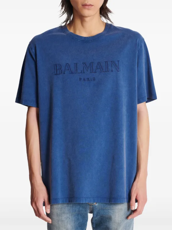 Balmain☆ ロゴ エンブロイダリー クルーネック Tシャツ Balmain ロゴ Tシャツ | ブルー | FARFETCH JP