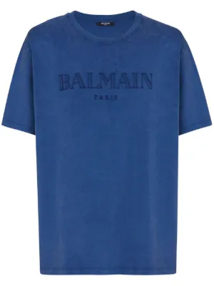 Balmain Camiseta Mangas Curtas Com Logo | Azul | FARFETCH BR