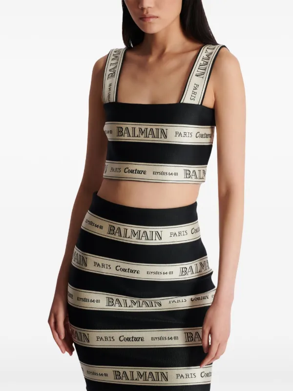 【送料&関税込】Balmain Techno Fabric Top Balmain ribbon-jacquard Crop Top | Black | FARFETCH