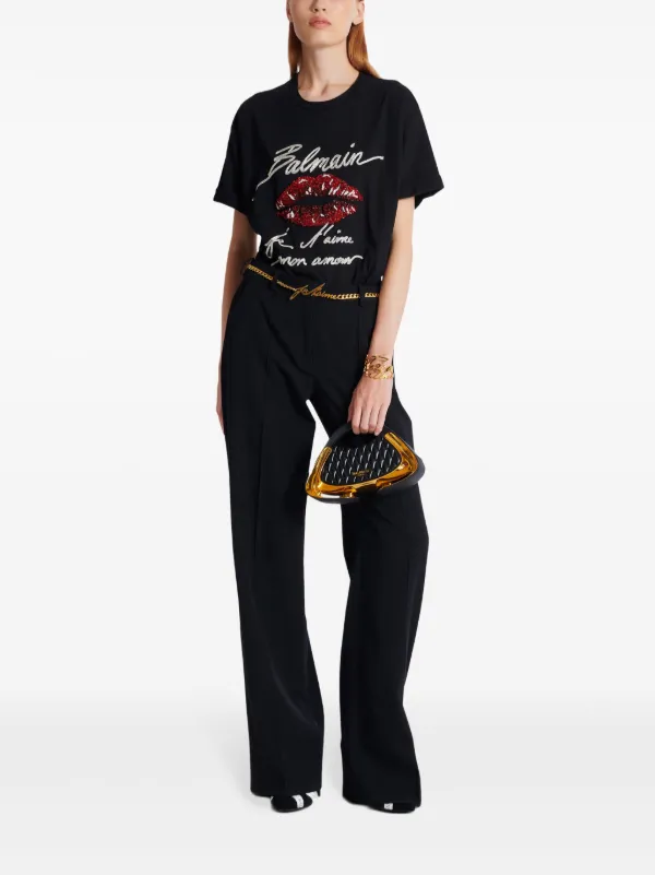【関税・送料込み】Balmain Je T Aime Mon Amour T-Shirt Relaxed T-shirt with Kiss print - Men | BALMAIN