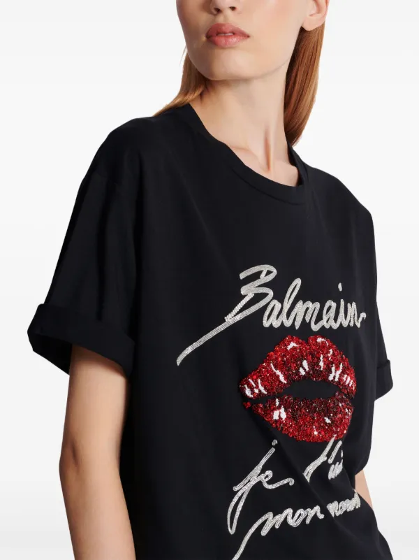 Tシャツ・カットソー BALMAIN SS BALMAIN KISS PRINT T-SHIRT (EF1EG110GE45 GQV) Short-sleeved T-shirt with Kiss print - Women | BALMAIN