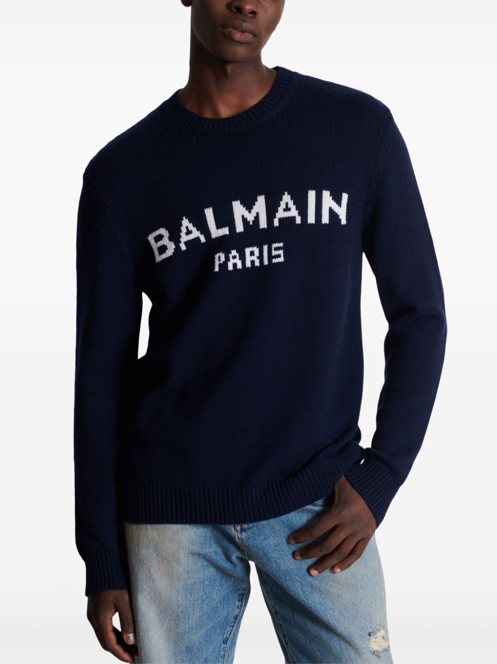 Affordable Balmain intarsia-logo sweater Men