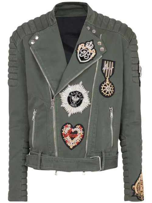 Veste de moto à patch brodé - Balmain - Modalova
